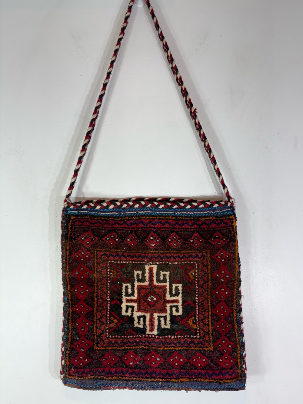 Vintage Handwoven Wool Carpet Crossbody Bag Boho Kilim Artisan - Picture 2 of 13